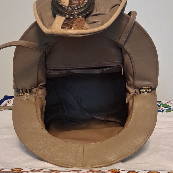 Rappi 80s Leather & Snakeskin Convertible Bag 🤎🐍 Tan/Brown Vintage Clutch - Picture 6 of 16